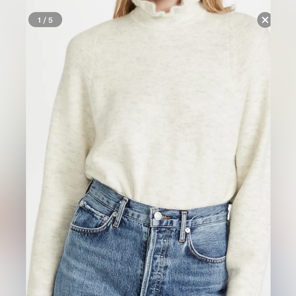 Cream Scotch and Soda Size Medium Ruffled Mock Neck Sweater